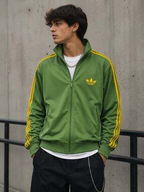 adidas Originals Green Yellow Trefoil Track Jacket XL Y2K Zip Up Retro 2009